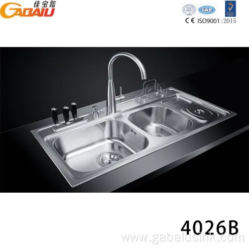 Kitchen SUS304 Stainless Pressed Two Bowl Kitchen Sink